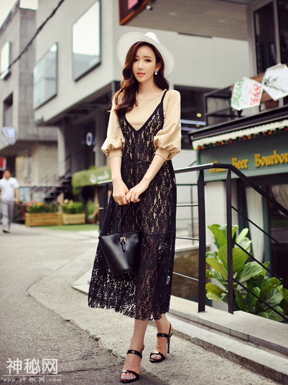美女 优雅气质黑白连衣-10.jpg