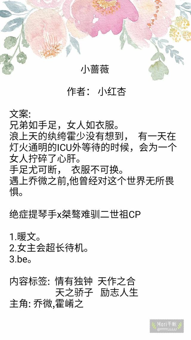 高分现言暖文推荐：《小蔷薇》，be，绝症提琴手X桀骜二世祖-1.jpg