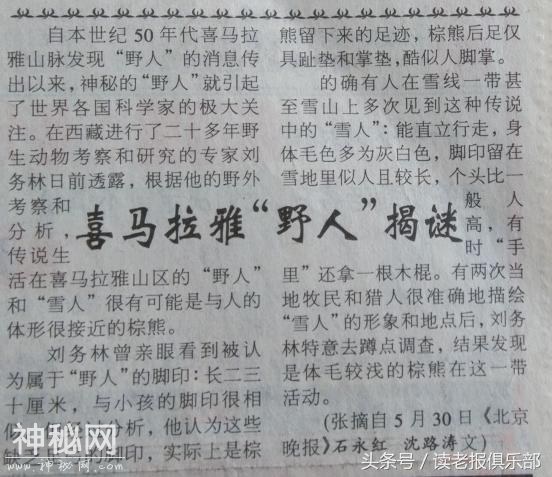 读老报：九十年代喜马拉雅雪人，究竟是科学骗局还是未知生物？-1.jpg