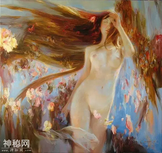 俄罗斯艺术家Aydemir Saidov的人体绘画，花间的美丽少女-13.jpg
